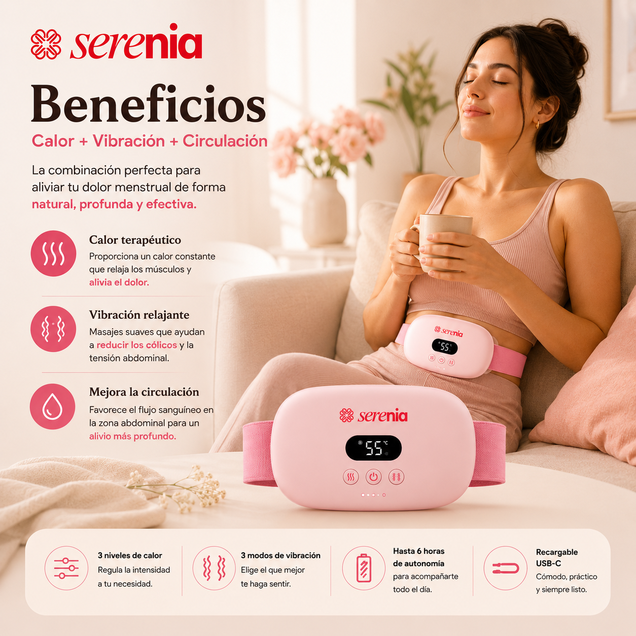 Cinturón Térmico Portátil para aliviar cólicos menstruales